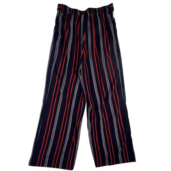 Rachel Zoe Striped Wide Leg Pants 4 | Navy Red Palazzo Boho High Waist Resort - Picture 4 of 11